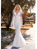 Deep V Neck Ivory Lace Tulle Stunning Wedding Dress With Detachable Sleeves